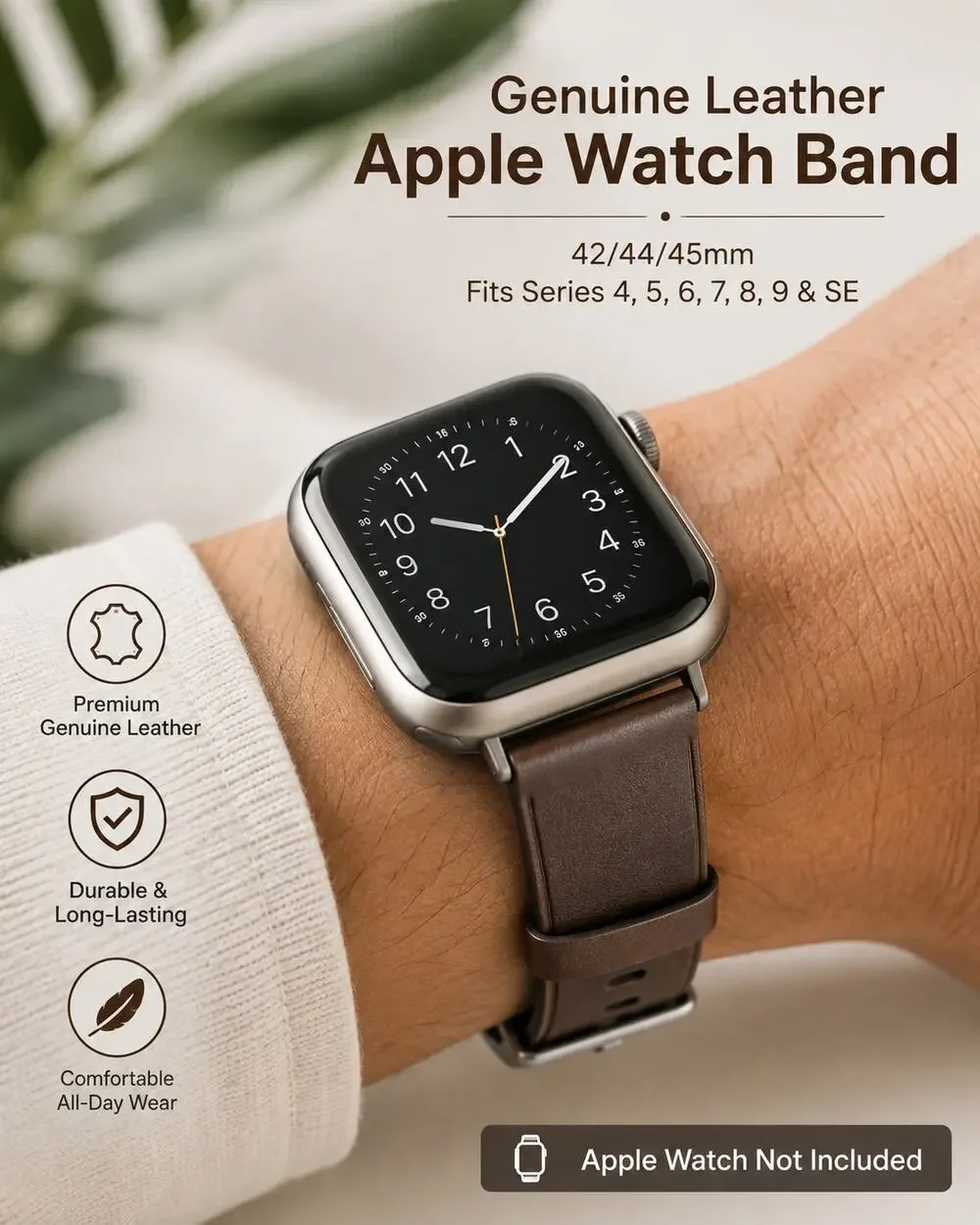 Genuine Leather Apple Watch Band for 42/44/45mm for Series 4,5,6,7,8,9 & SE